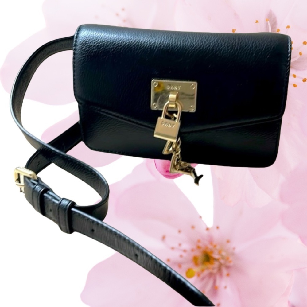 DKNY Elissa Cow Leather Belt Bag, Black, Goldtone Hardware - Picture 7 of 13